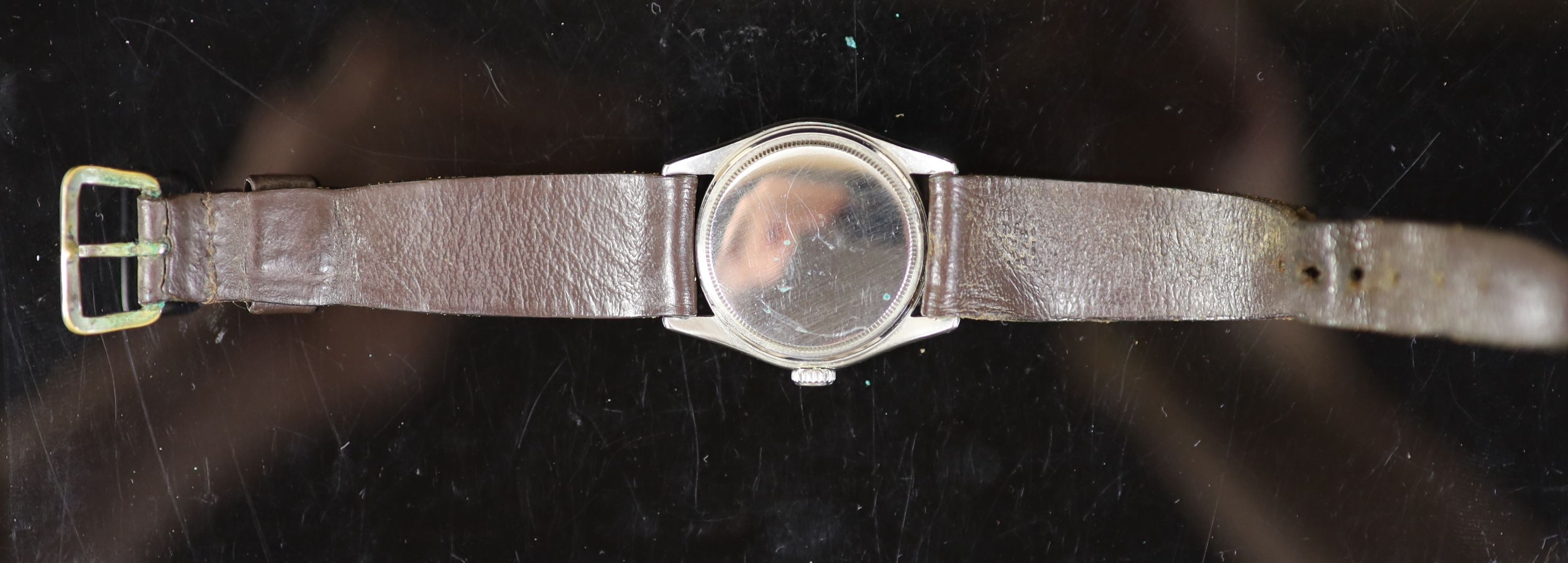 A gentleman's 1950's stainless steel Rolex Oyster precision manual wind wrist watch